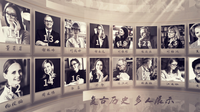 复古历史多人物照片墙英雄群像滚动轮播展示