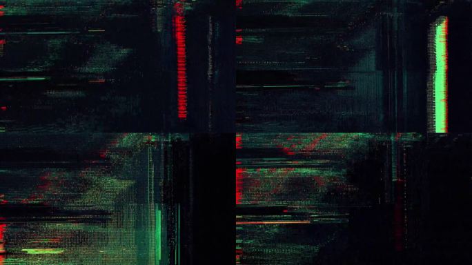 抽象未来感的绿色和红色数字故障循环叠加在黑色背景上