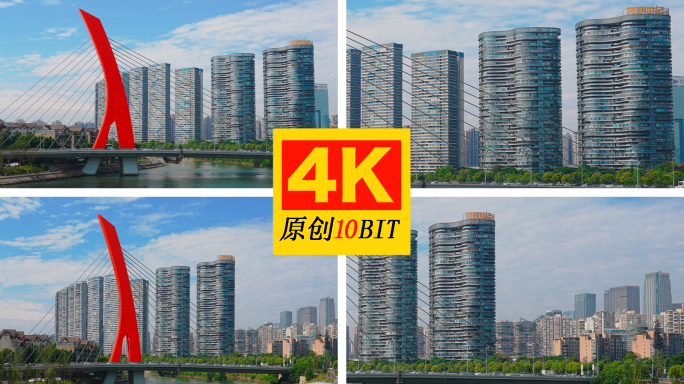蓝天白云下的成都世纪城路大桥龙湖世纪峰景