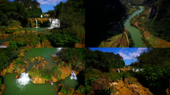 靖西爱布瀑布，三级瀑布，水雾彩虹绚烂