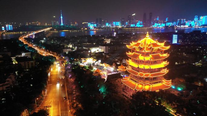 武汉地标长江城市建筑夜景