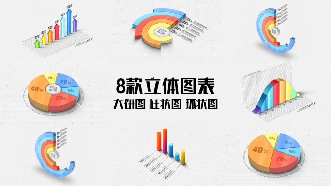 8款数据分析可视化三维饼柱状环状图表展示
