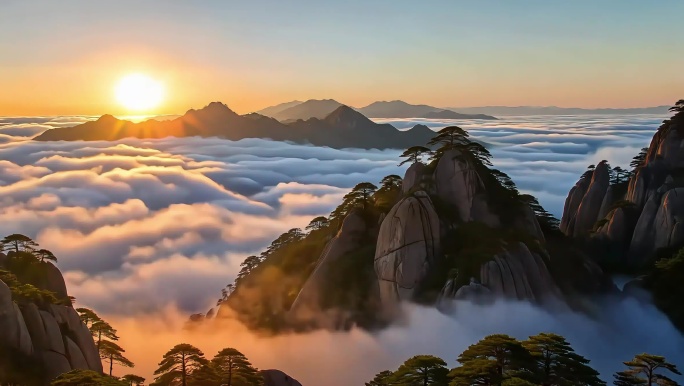 黄山日出云海壮丽景色