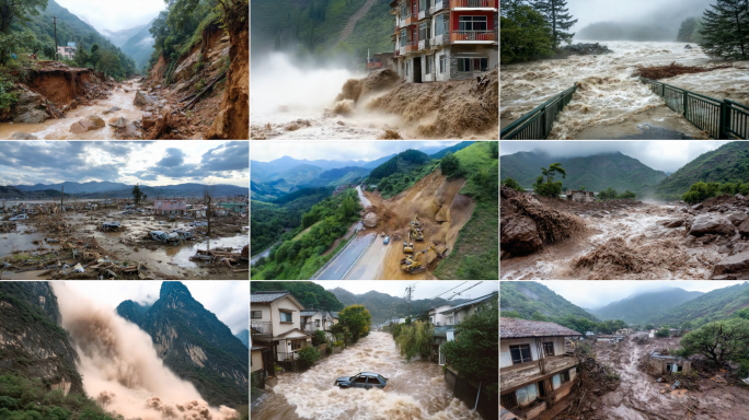 洪水泥石流山体滑坡山洪暴发地质洪涝灾害