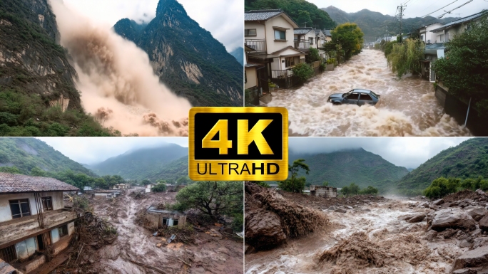 洪水泥石流山体滑坡山洪暴发地质洪涝灾害