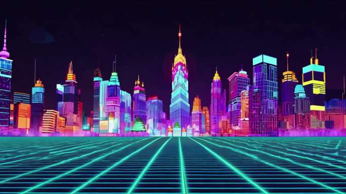 霓虹城市赛博朋克风舞蹈背景视频素材