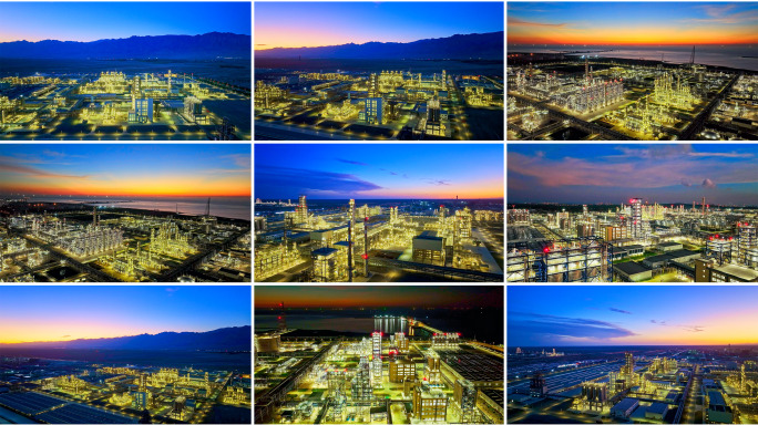 石油石化炼化乙烯工厂夜景航拍合集