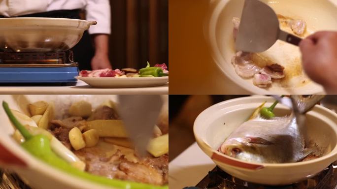 砂锅鱼肉烹饪过程 鲜鱼砂锅美食制作