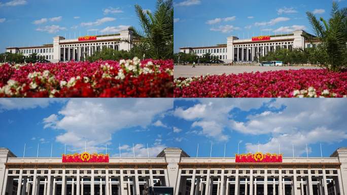 国博国家博物馆延时鲜花蓝天庄严