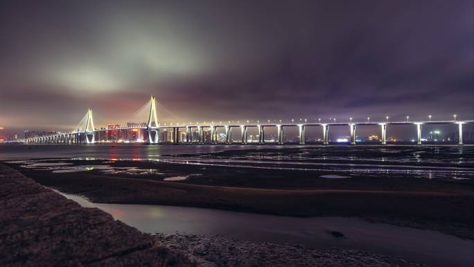 AB0665湛江海湾大桥夜景延时