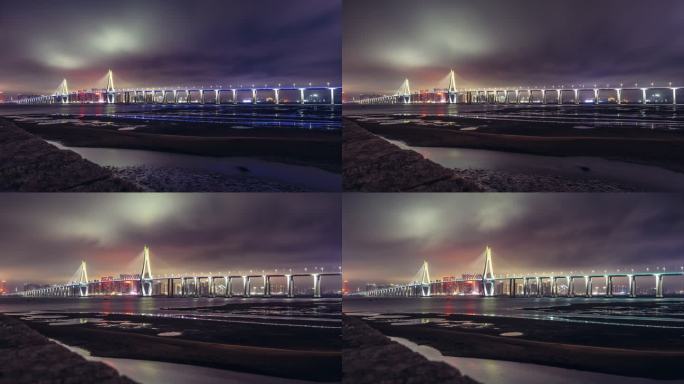 AB0665湛江海湾大桥夜景延时