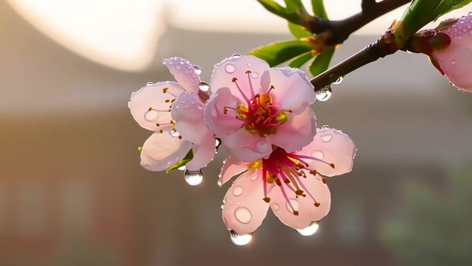 雨后桃花盛开 美丽的花卉风景