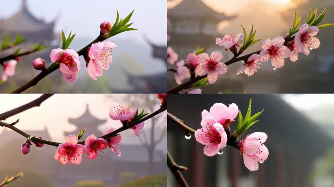 雨后桃花盛开 美丽的花卉风景