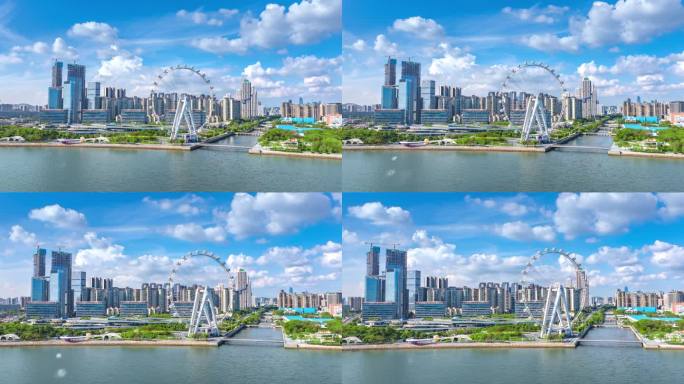 湾区之光摩天轮前海欢乐港湾航拍延时风光