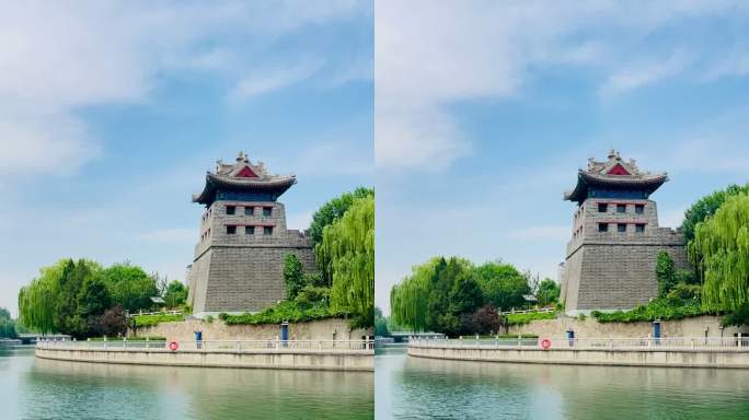 北京护城河角楼图书馆延时风光