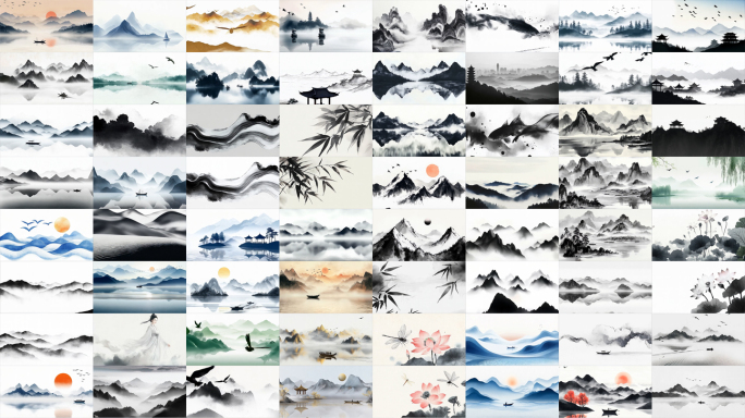 古风水墨山水意境中国风背景