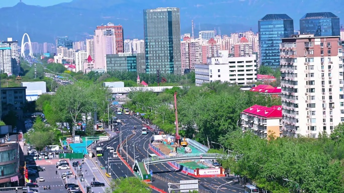 北京石景山长安街沿线城市交通与建筑景观