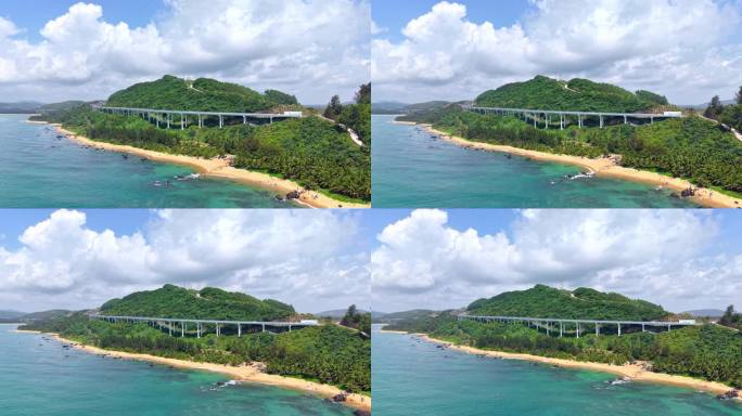 海南万宁山钦湾港北大桥航拍海岸线画面