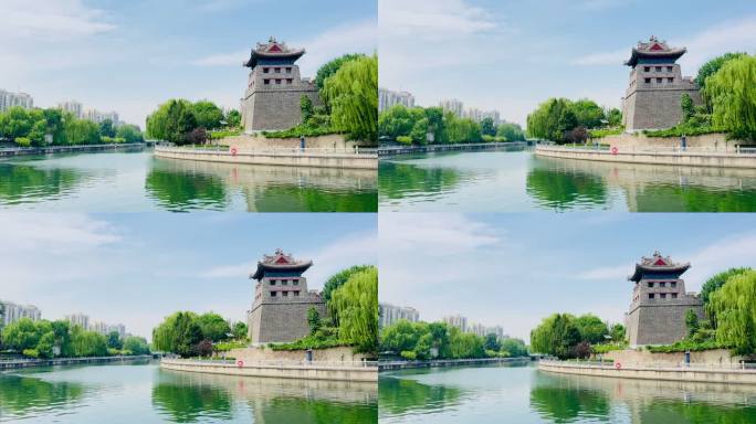 护城河畔角楼图书馆风光