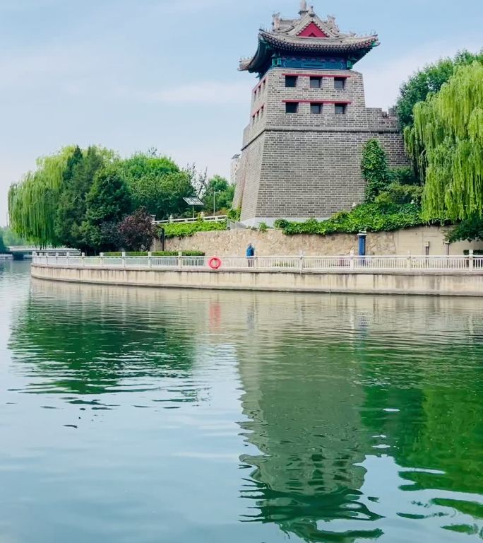 北京护城河河畔角楼图书馆风光