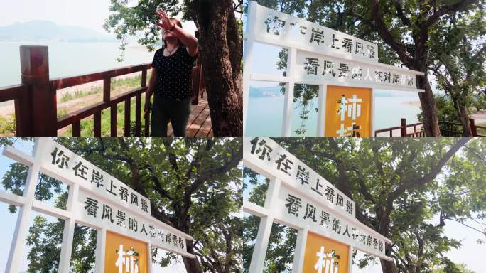 跋山水库湖畔观景休闲时光 人在岸上看风景