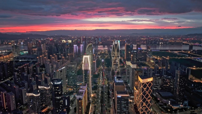 钱江世纪城晚霞夜景