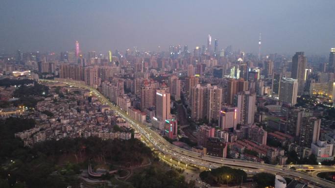 广州城市夜景航拍