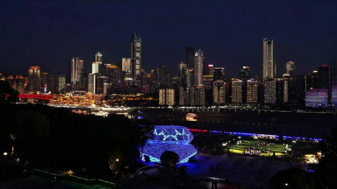 重庆北滨路钻石广场日转夜洪崖洞亮灯延时