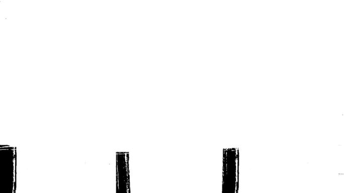 黑色油漆或画笔转场。动画画笔笔触，手绘油漆污点、斑点、飞溅，带有纸张纹理。油漆刷笔触转场。黑白墨水画