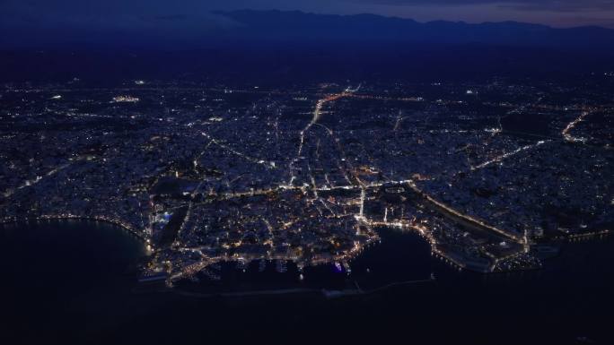 克里特岛西部哈尼亚夜景航拍素材