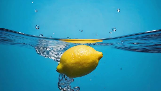 柠檬在水中飞溅 柠檬与水的清新碰撞