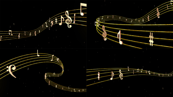 五线谱金色音符粒子光线4K大屏AE模板
