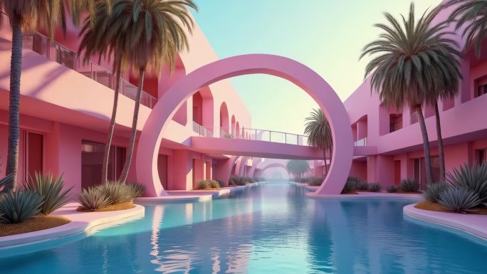 蒸汽波 粉色梦幻海滨度假胜地