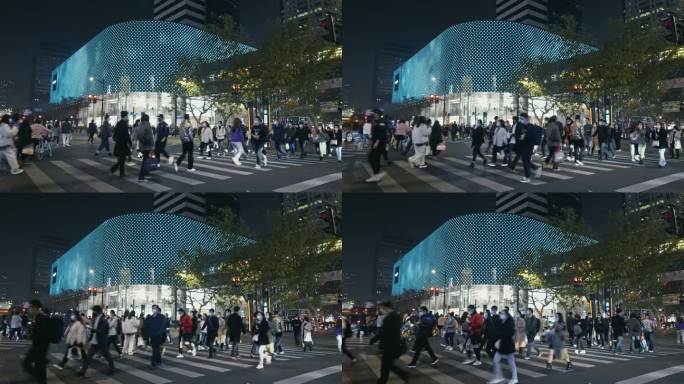 都市夜景人行横道行人