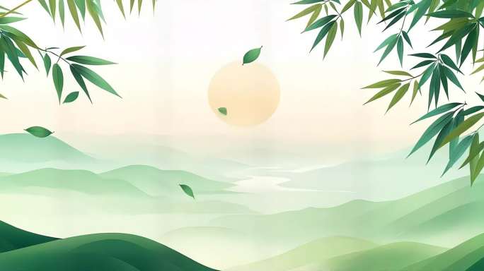 端午竹叶水墨山水 中国风竹林