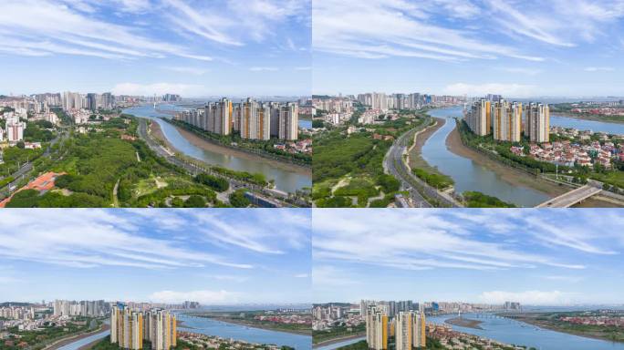 泉州泰禾广场晋江大桥入海口风光航拍延时