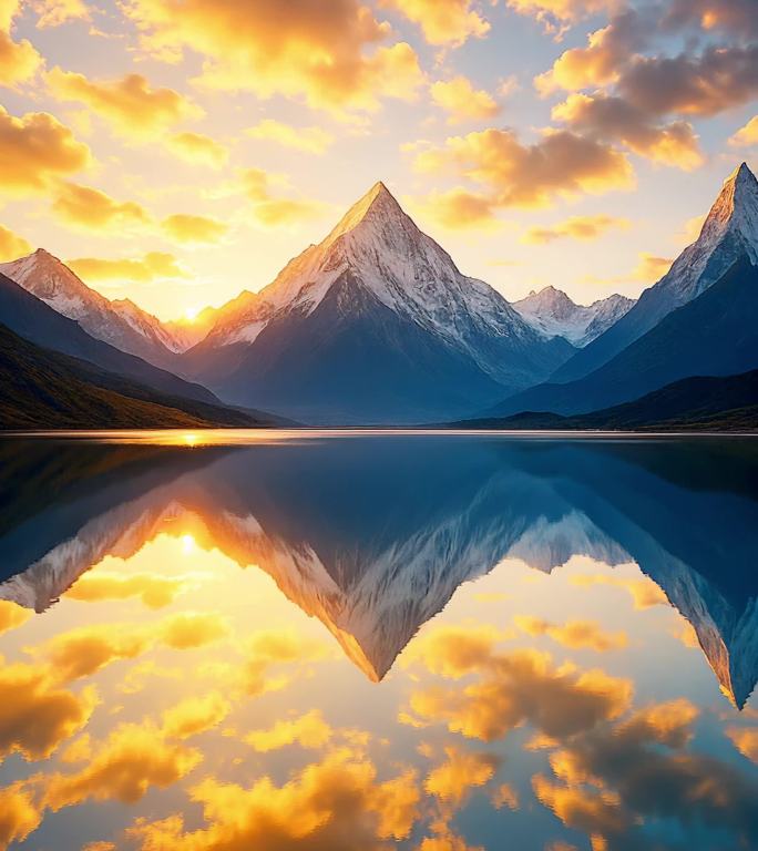 【竖屏】日照金山 湖光山色倒影如画