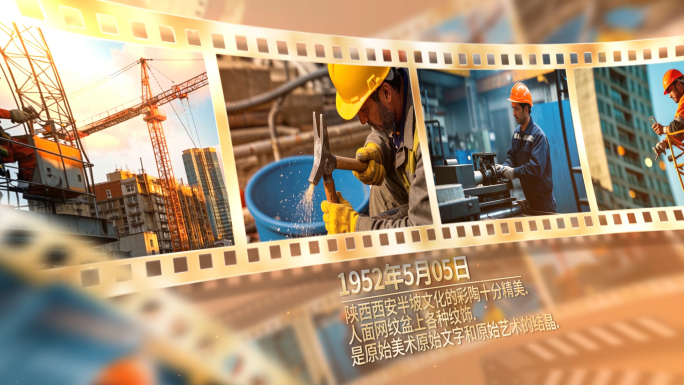 电影胶片照片墙多图文展示照片滚动AE模板