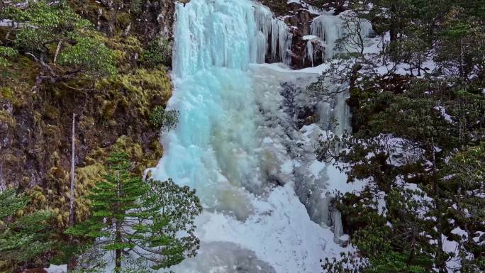 雪山森林瀑布景观