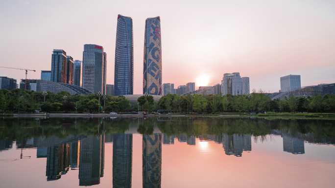 成都金融城交子公园城市日落延时摄影