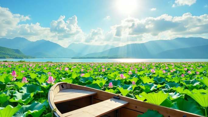 夏日荷花荷塘廉洁清廉莲花盛开美景航拍特写