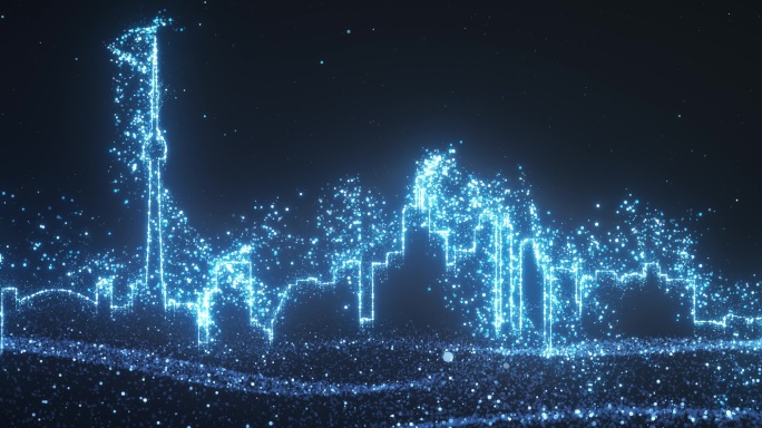 科技城市粒子线条轮廓 AE模版