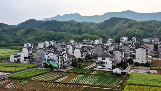 航拍江南靠山乡村田园风光