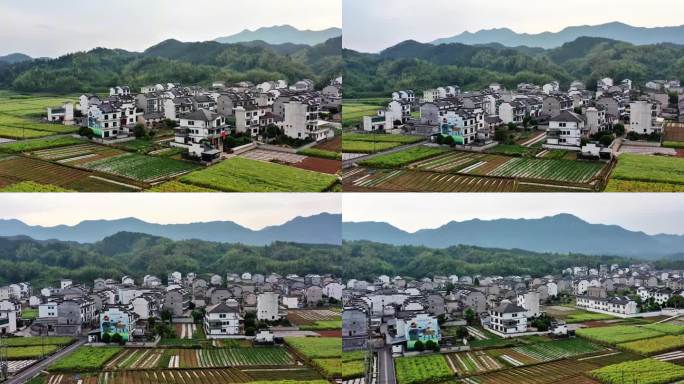 航拍江南靠山乡村田园风光