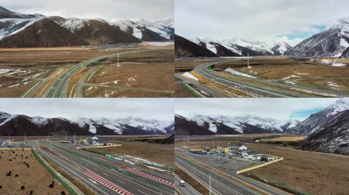雪山下的高原公路林拉高速邦杰塘服务区