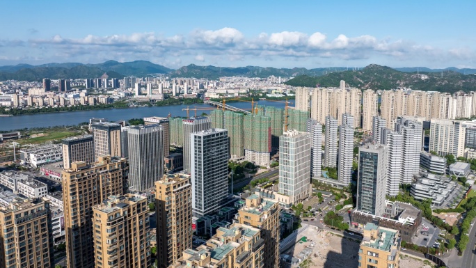 台州玉环新城经济开发区高楼CBD航拍延时