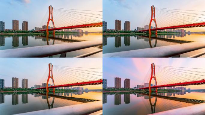 潼南涪江大桥城市桥梁夜景风光建筑倒影景观