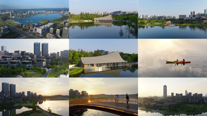 成都兴隆湖夕阳湖景生态人文航拍6k