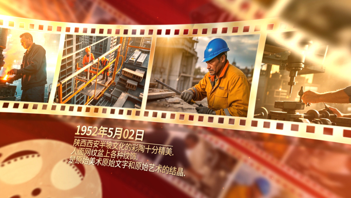 电影胶片照片墙多图文展示照片滚动AE模板