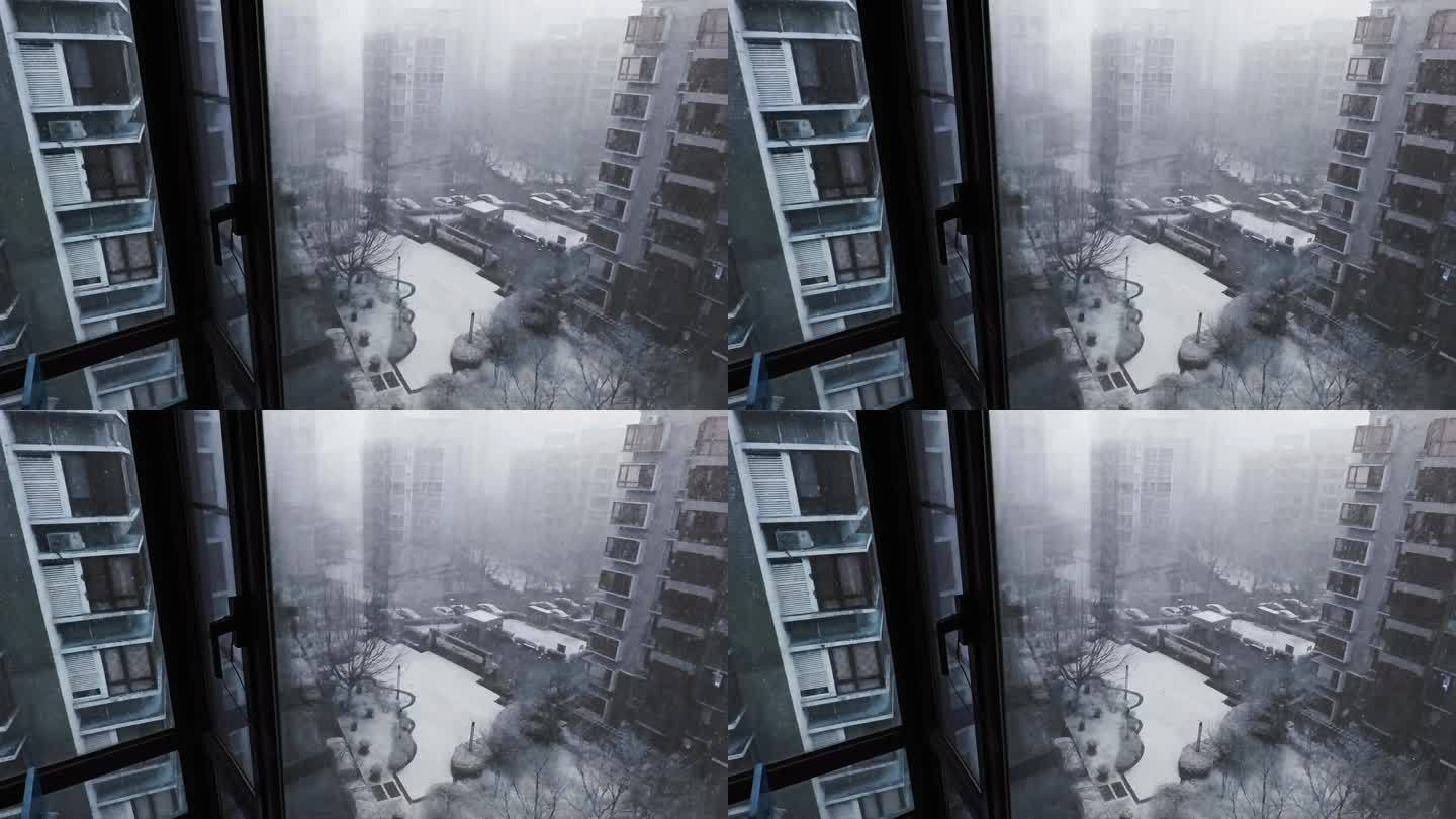 雾霾笼罩下的城市冬景